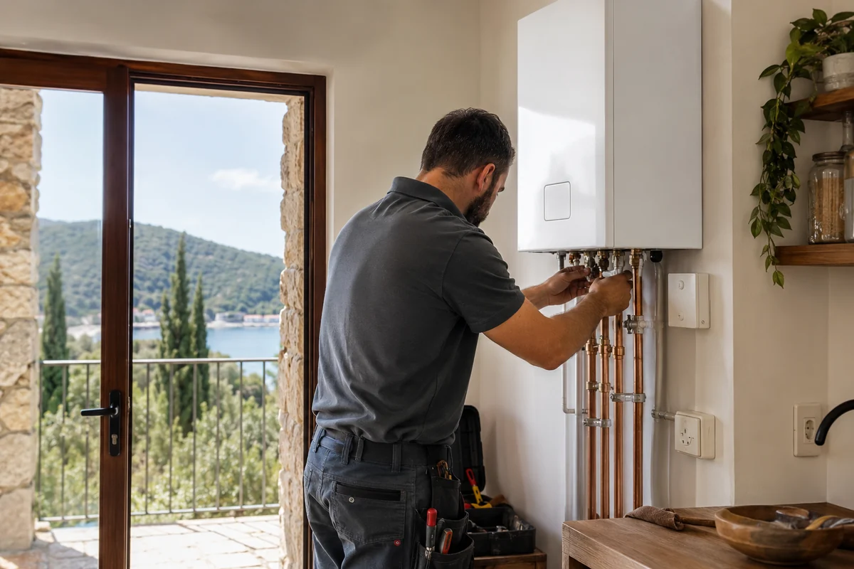 Técnico instalando caldera en Lloret de Mar y Costa Brava
