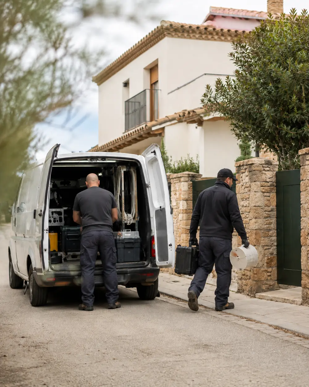 Técnicos de climatización llegando a una vivienda de la Costa Brava